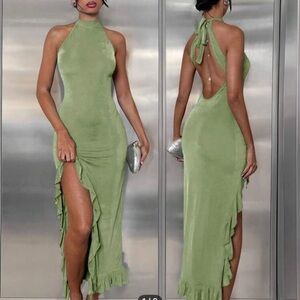 Elegant Green Halter Dress